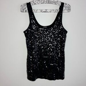 Express Tank Women’s Black Solid Sleeveless Pullover Strap Sequin Top Size M
